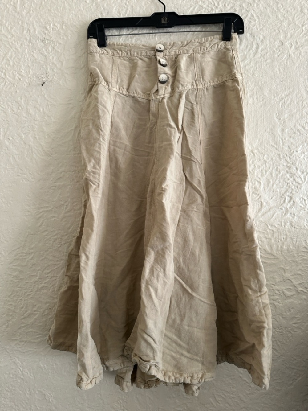 Zara Khaki Button Front Midi Skirt Small Linen Blend